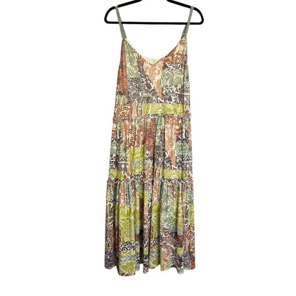 Tribal Floral Tiered Spaghetti Strap Colorful Maxi Dress Sz XXL‎ Stretchy Lined - Picture 2 of 6